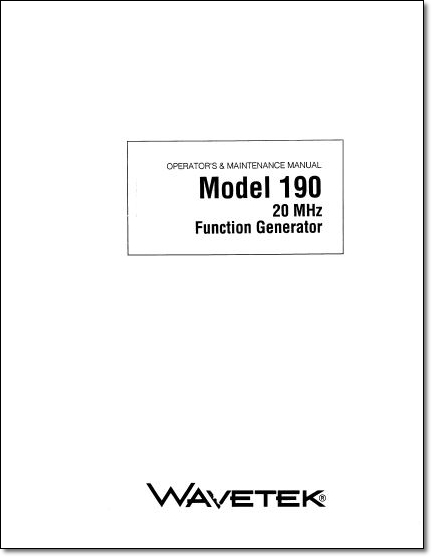 Wavetek 190 Function Generator Instruction Manual
